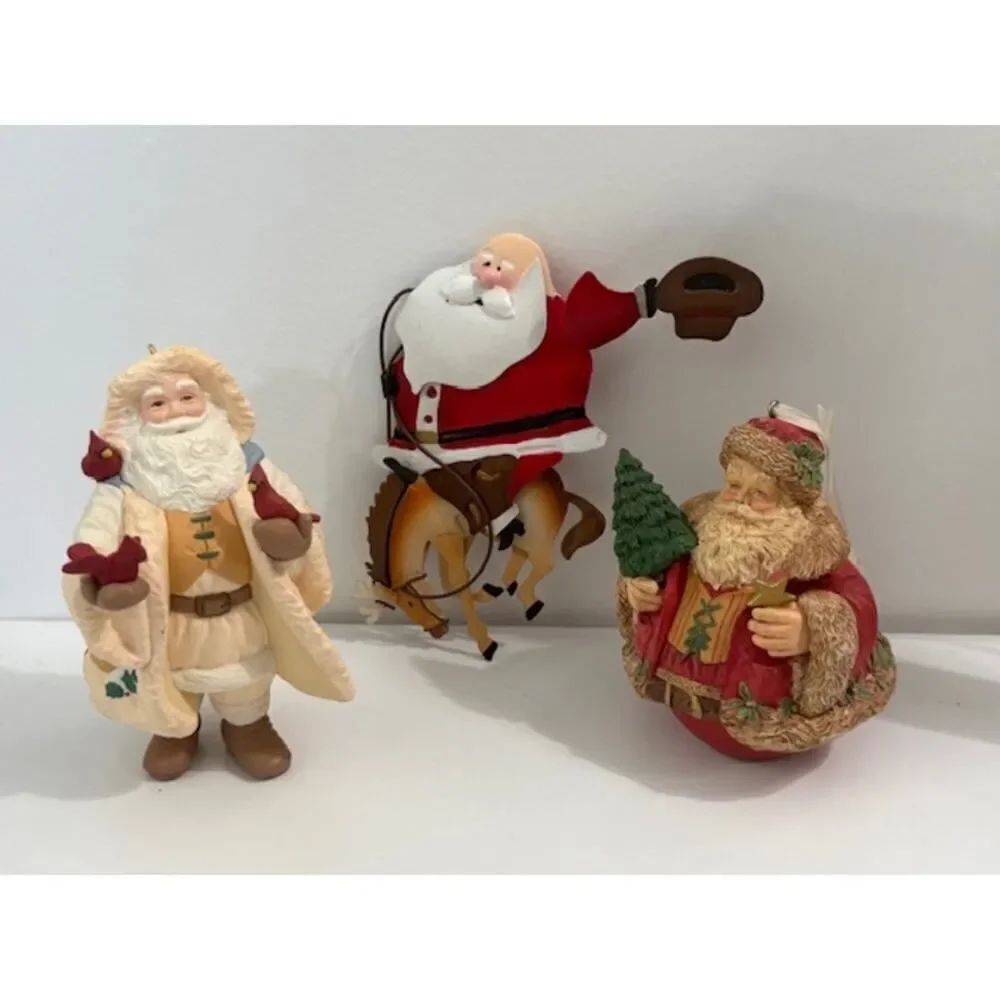 3 Santa Claus Ornaments Hallmark 1991 and 1997 Cowboy Bucking Reindeer